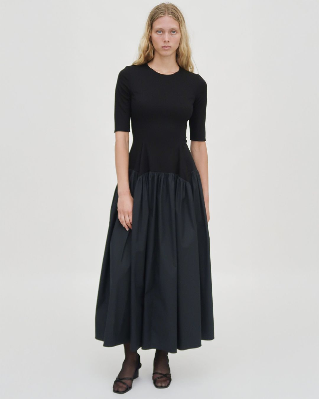 FITTED GATHERED PEPLUM COMBO DRESS