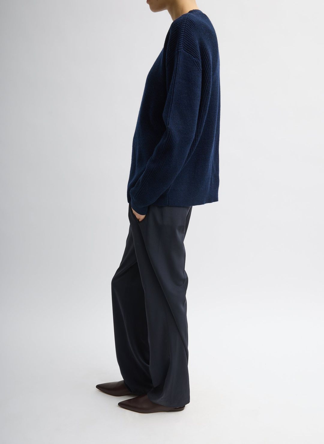 Cardigan Stitch Split Front Crewneck Easy Pullover