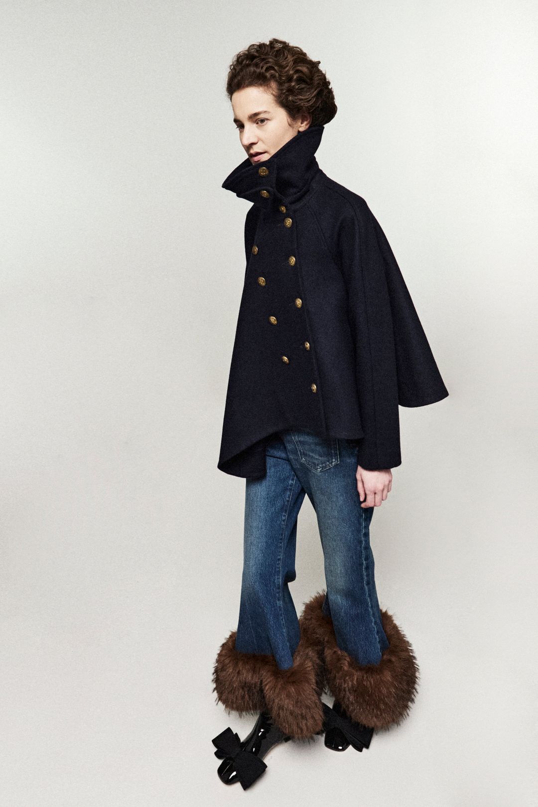 Cropped Flared Trousers With Faux Fur Hem Classic Blue Wash #8