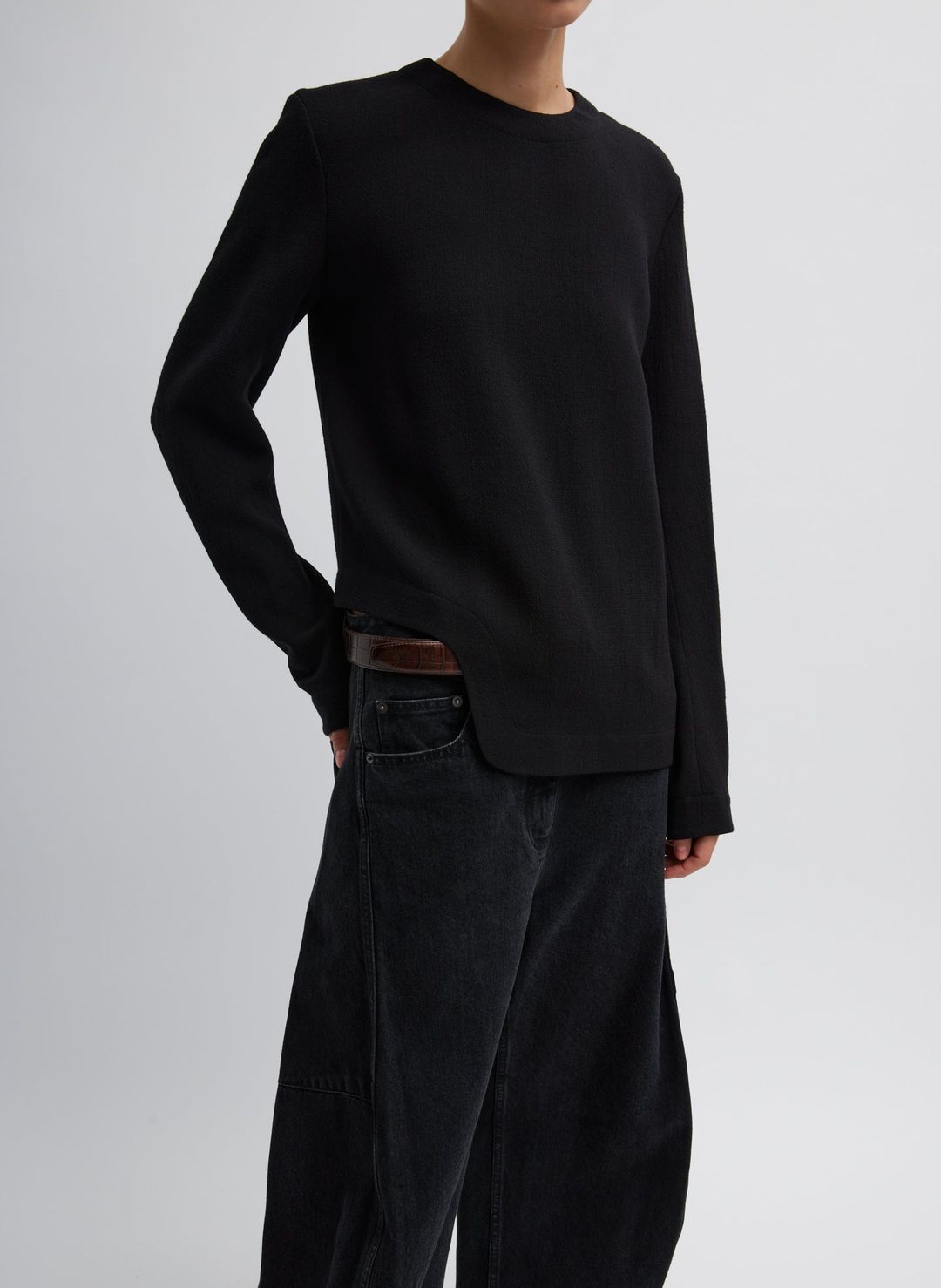 Melee Crepe Long Sleeve Cropped Top