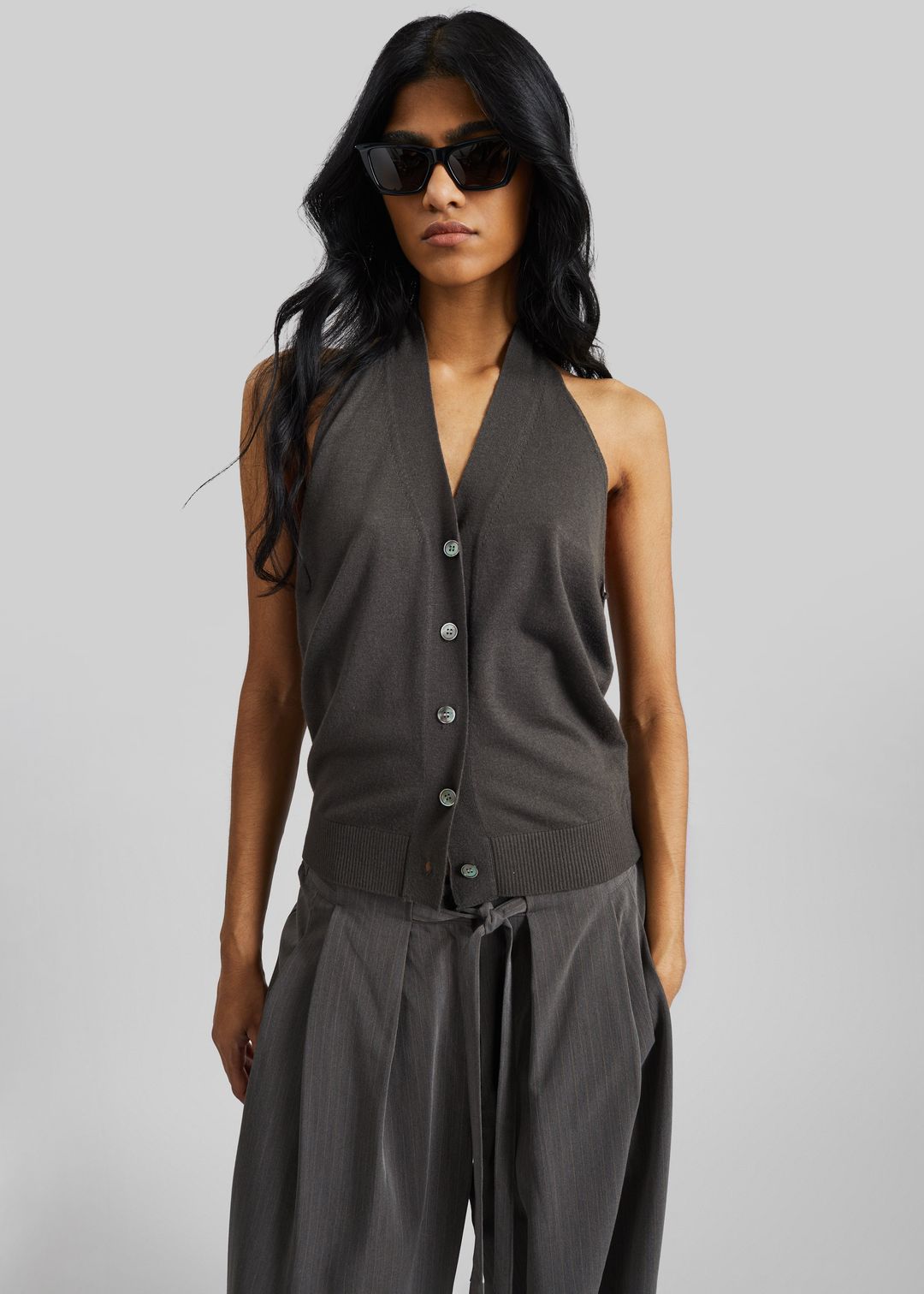 Nimi Knit Halter Top - Charcoal