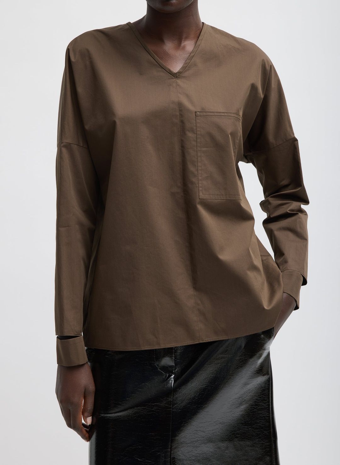 Eco Poplin V-Neck Dolman Top