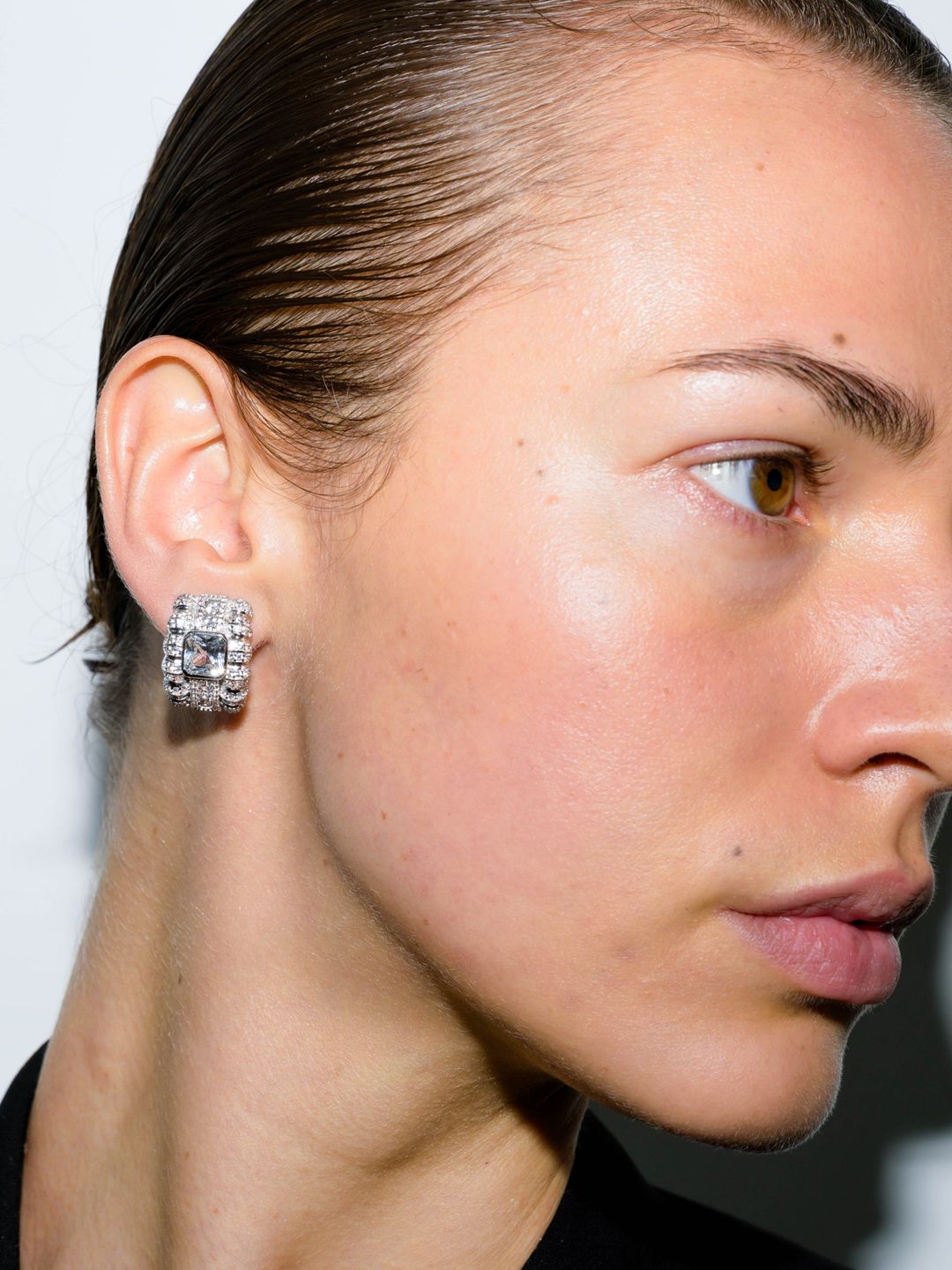 CRAWFORD EARRINGS IN LAB WHITE SAPPHIRE, RHODIUM COATED BRASS #3