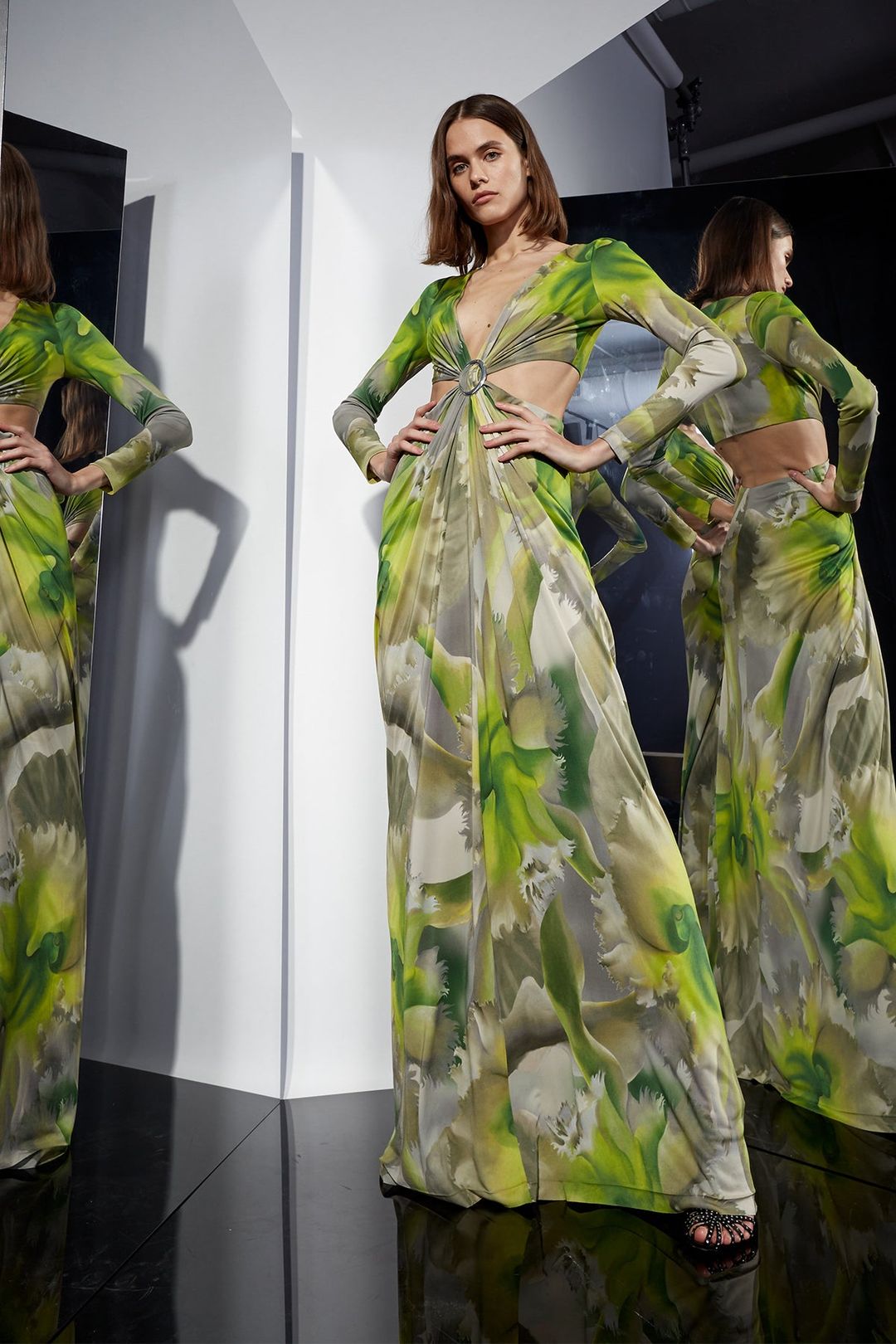 Jen Jersey V-Neck Draped Gown