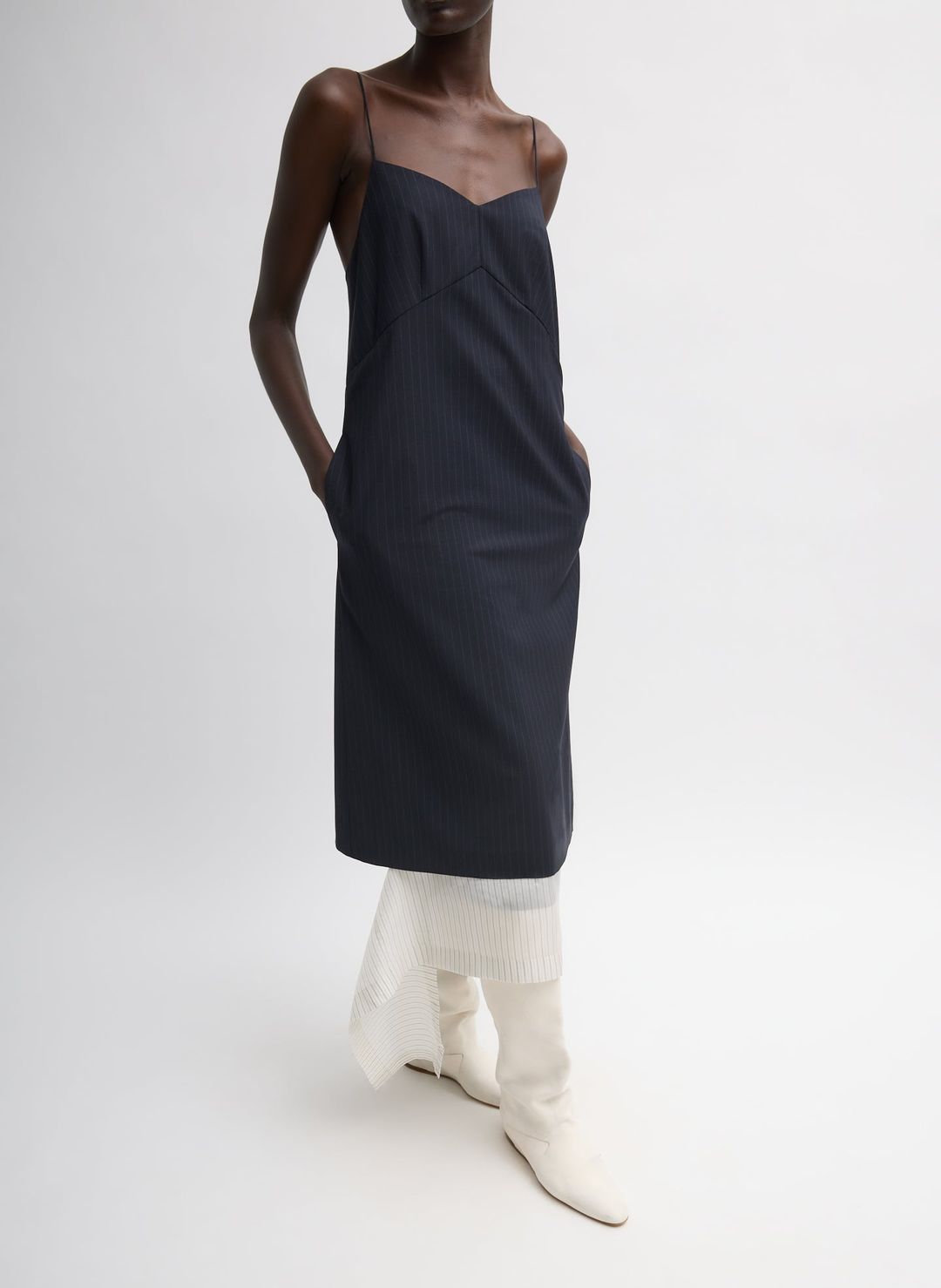 Mier Pinstripe Convertible Slip Dress #4