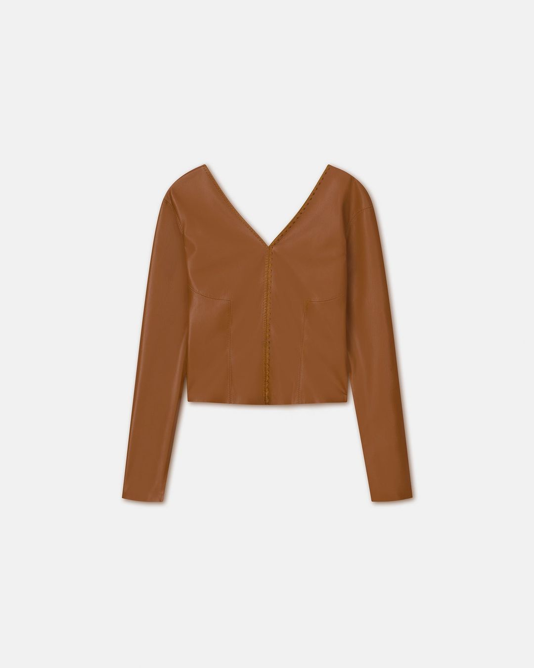 Jema - Sale Okobor™ Alt-Leather Deep V Top - Tobacco