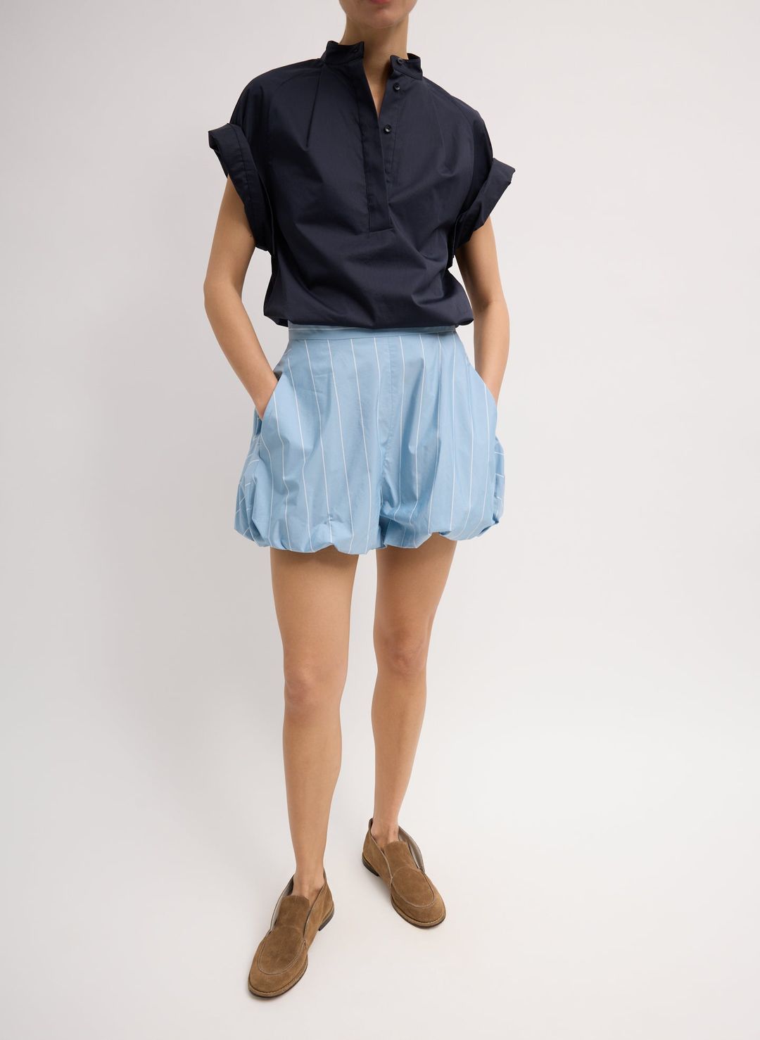 Striped Tech Poplin Bubble Short