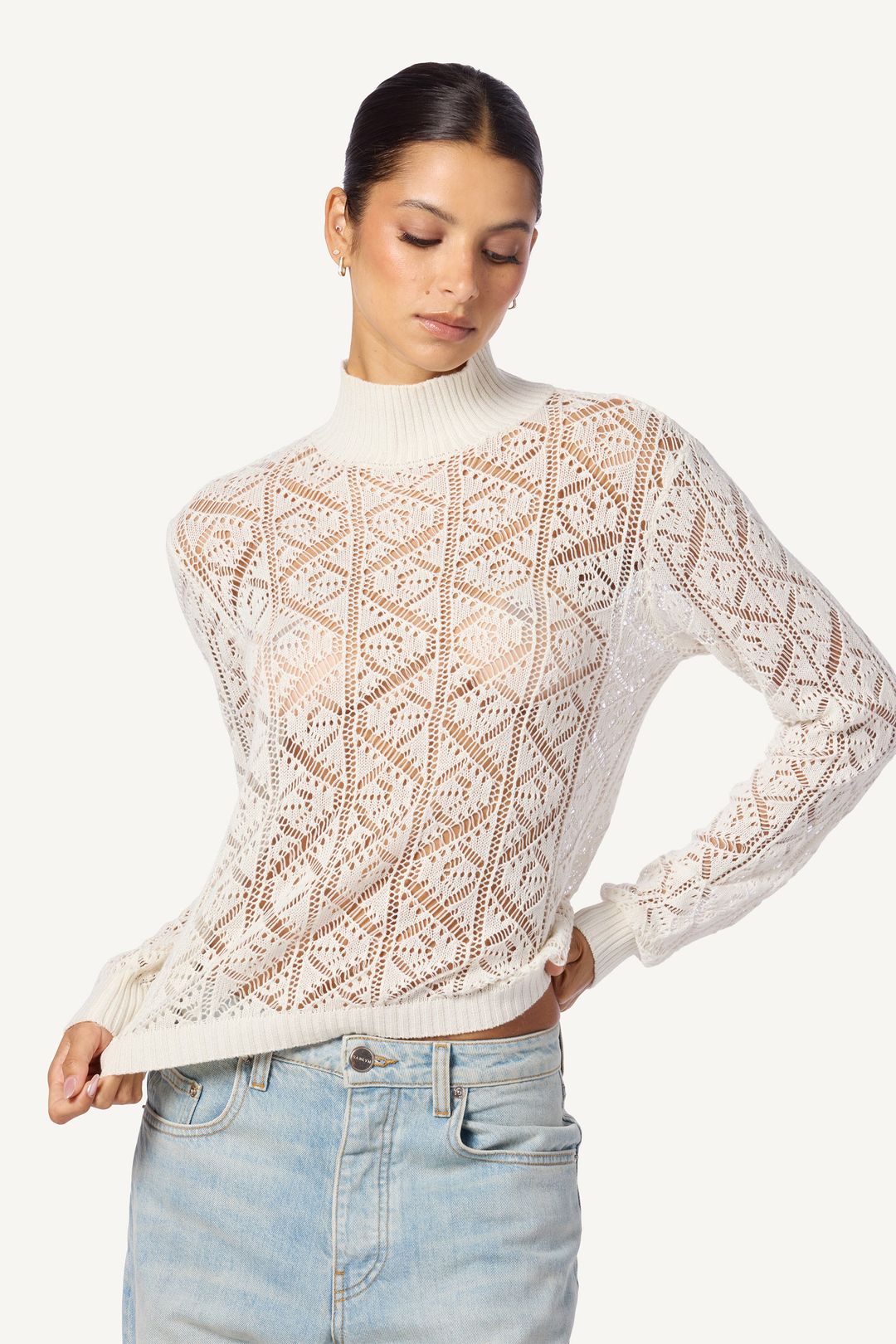 BRIT MOCK NECK LONG SLEEVE TOP | GARDENIA