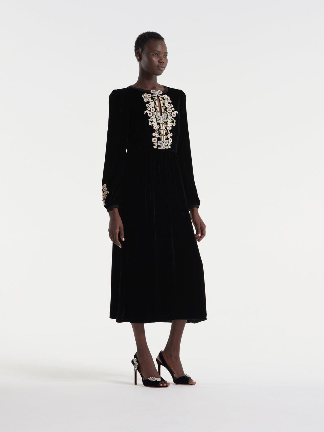 Camille Thread Dress with Threadwork Bows in Black #3