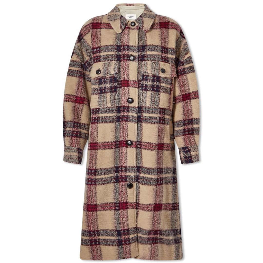 Fontizi Check Coat in Burgundy & Ecru