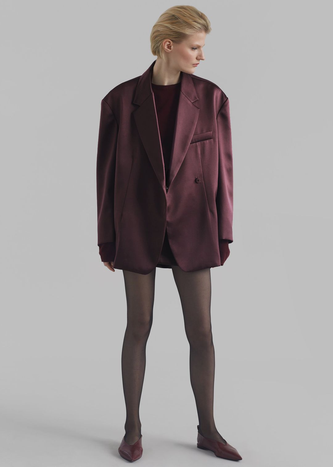 Jo Satin Blazer - Burgundy