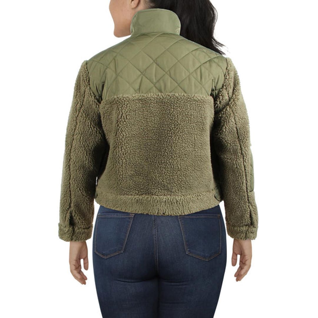 Peyton Womens Quilted Mixed Media Teddy Coat #4