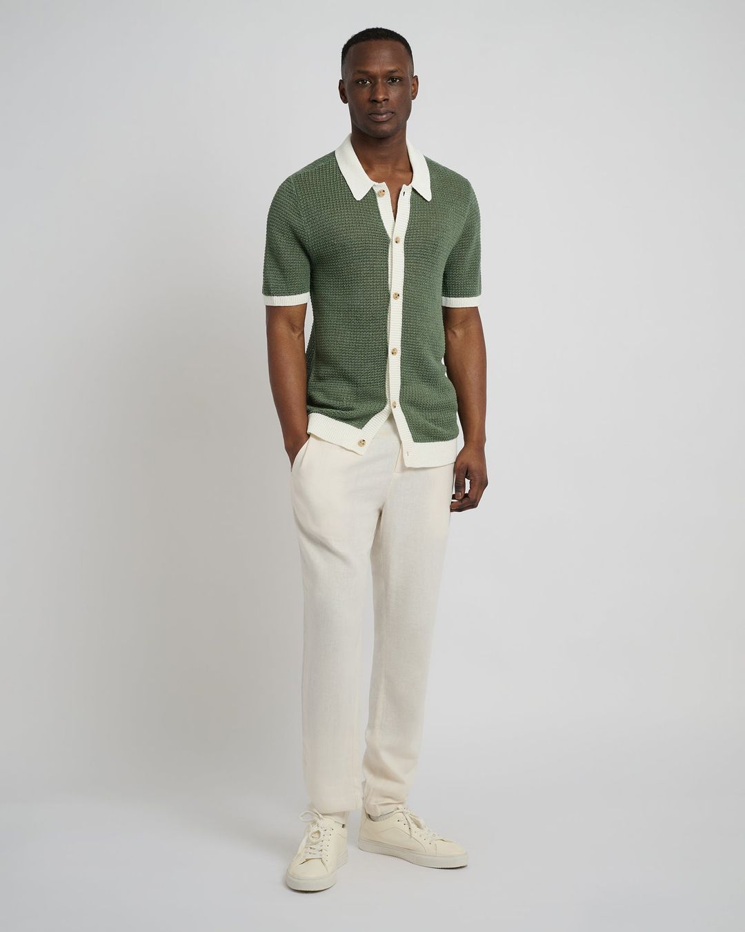 Linen Short Sleeve Button Up Sweater #4