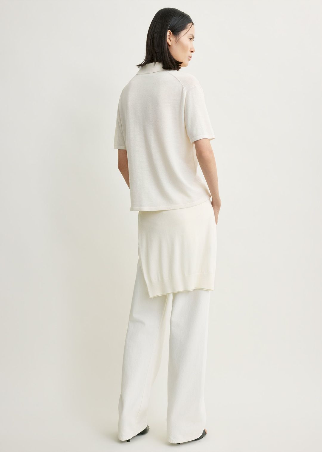 Wool-silk polo shirt white petite #3