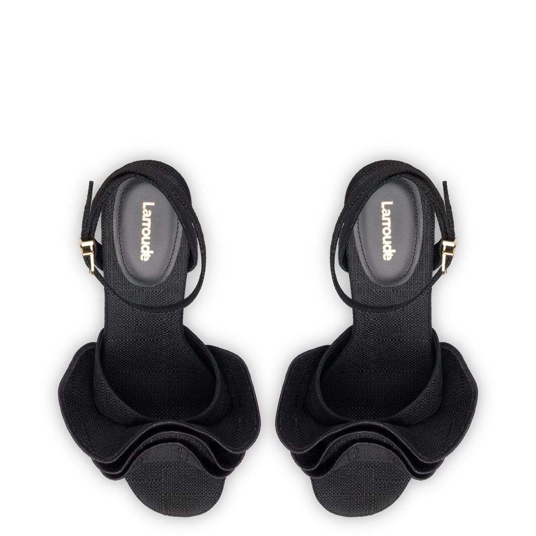 Selena Ruffle Sandal In Black Raffia #3