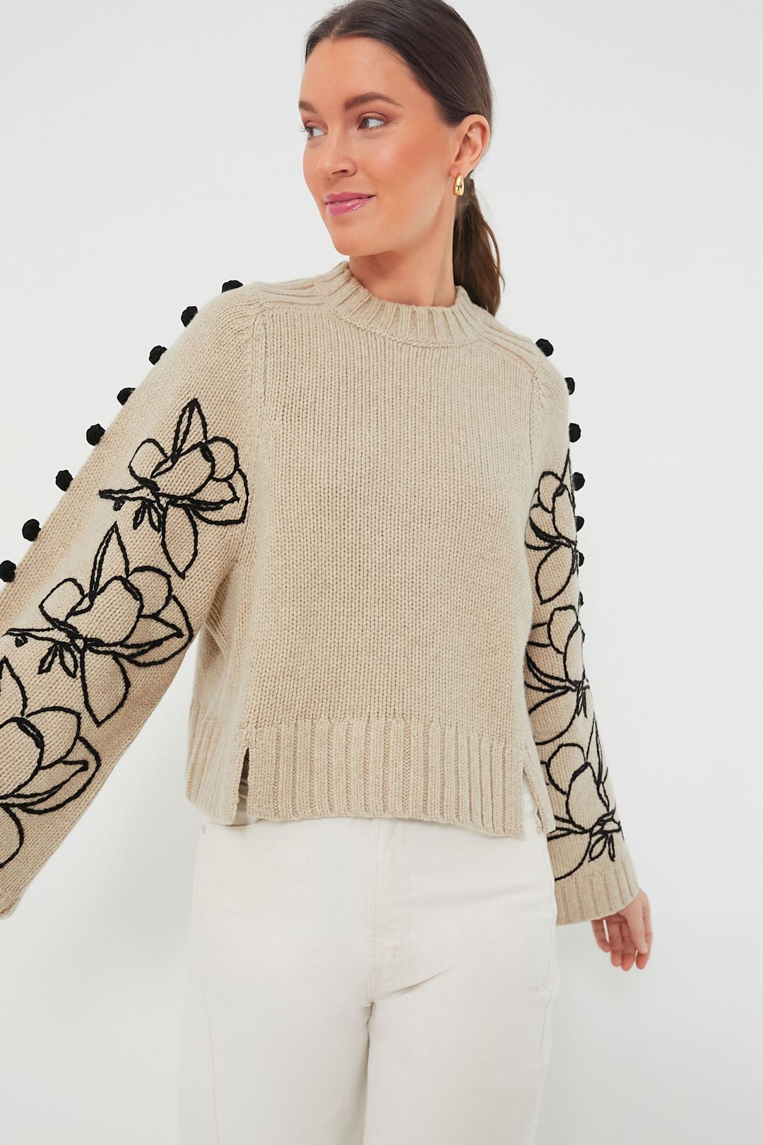 Stone Black Adele Wool Embroidered Knit