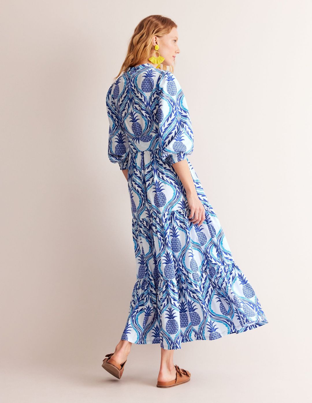 Alba Tiered Cotton Maxi Dress-Surf The Web, Pineapple Wave #3