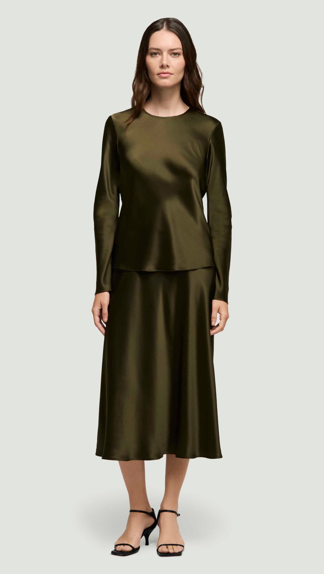 Longsleeve Bias Top in Silk Charmeuse | Basil #3