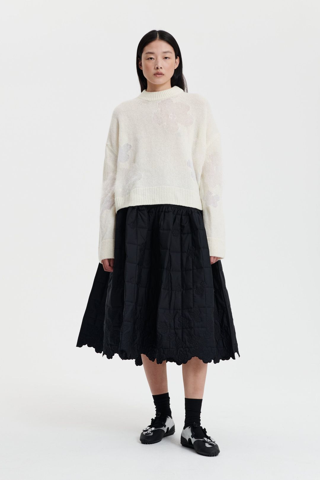 UBERTA | PULLOVER BLOMST INTARSIA NATURAL WHITE