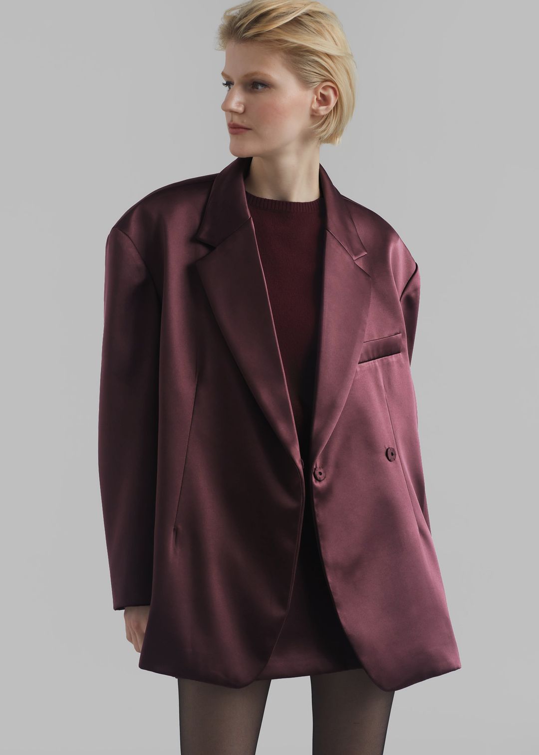 Jo Satin Blazer - Burgundy #11