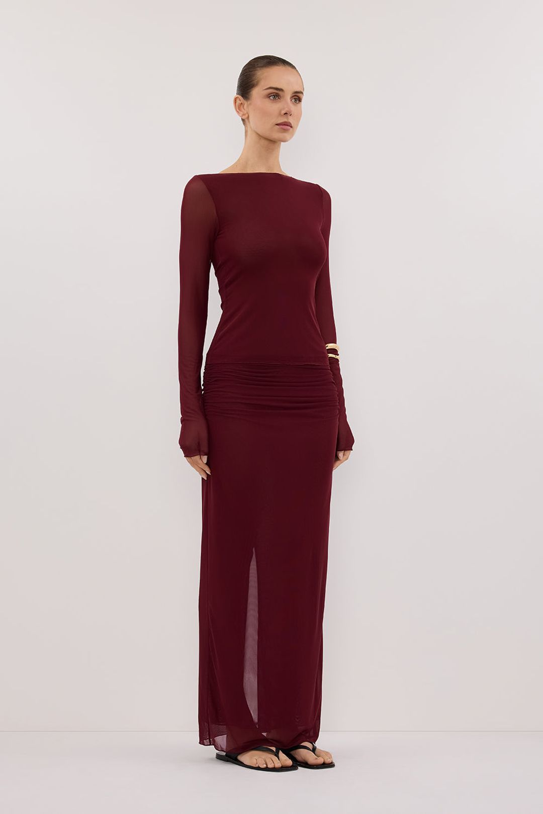 NYRA WINE LONG SLEEVE MESH TOP #3