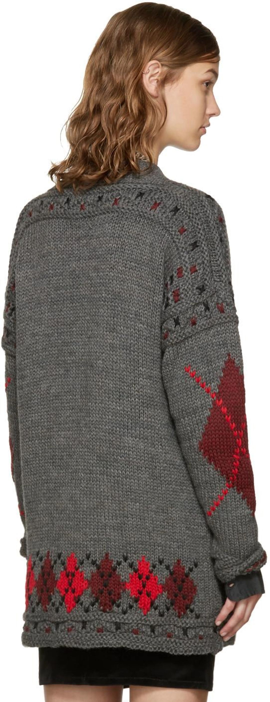 Woman Geena Oversized Argyle Wool And Alpaca-blend Cardigan Gray In Grey #15