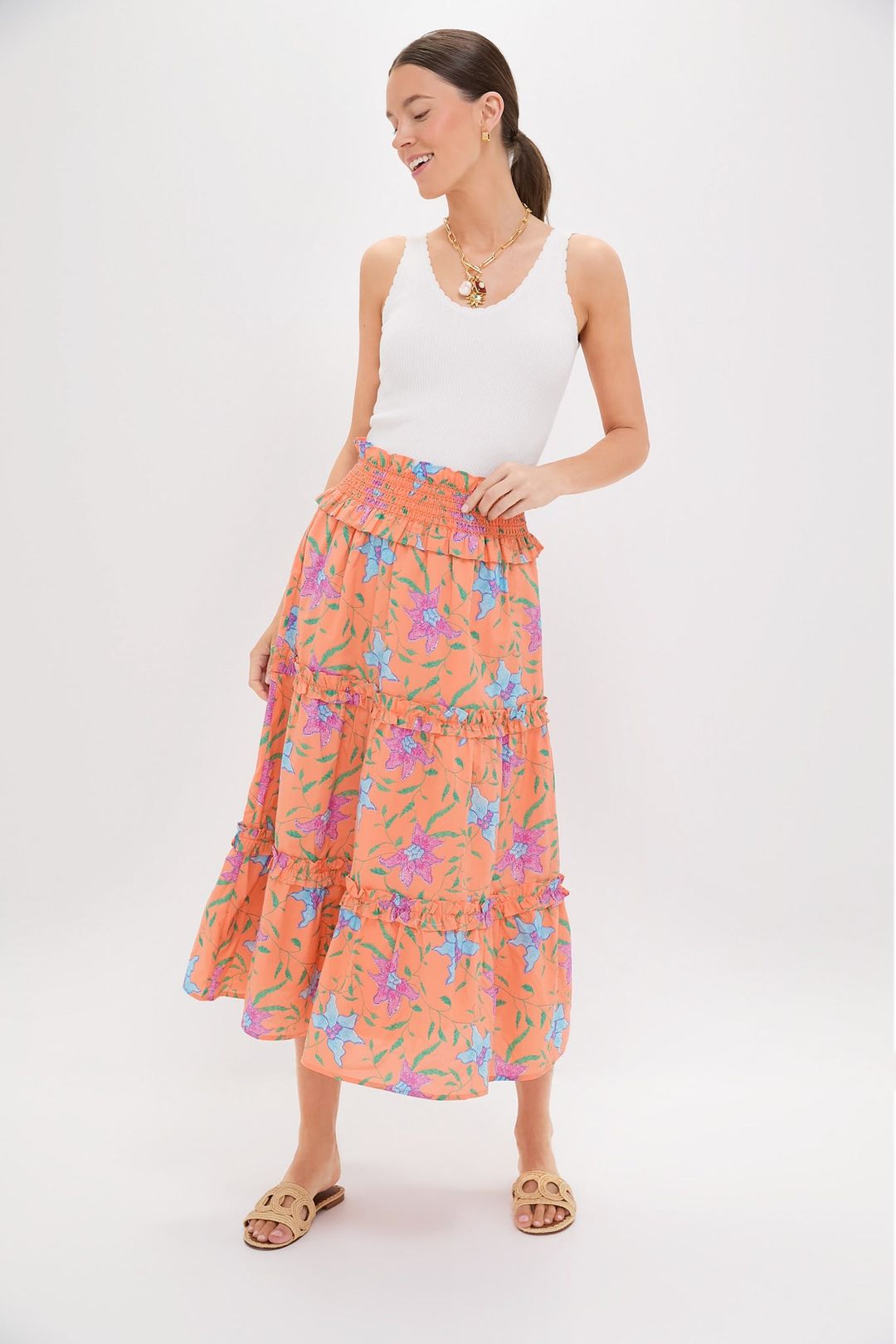 Orange Multi Floral Smocked Odette Maxi Skirt #6