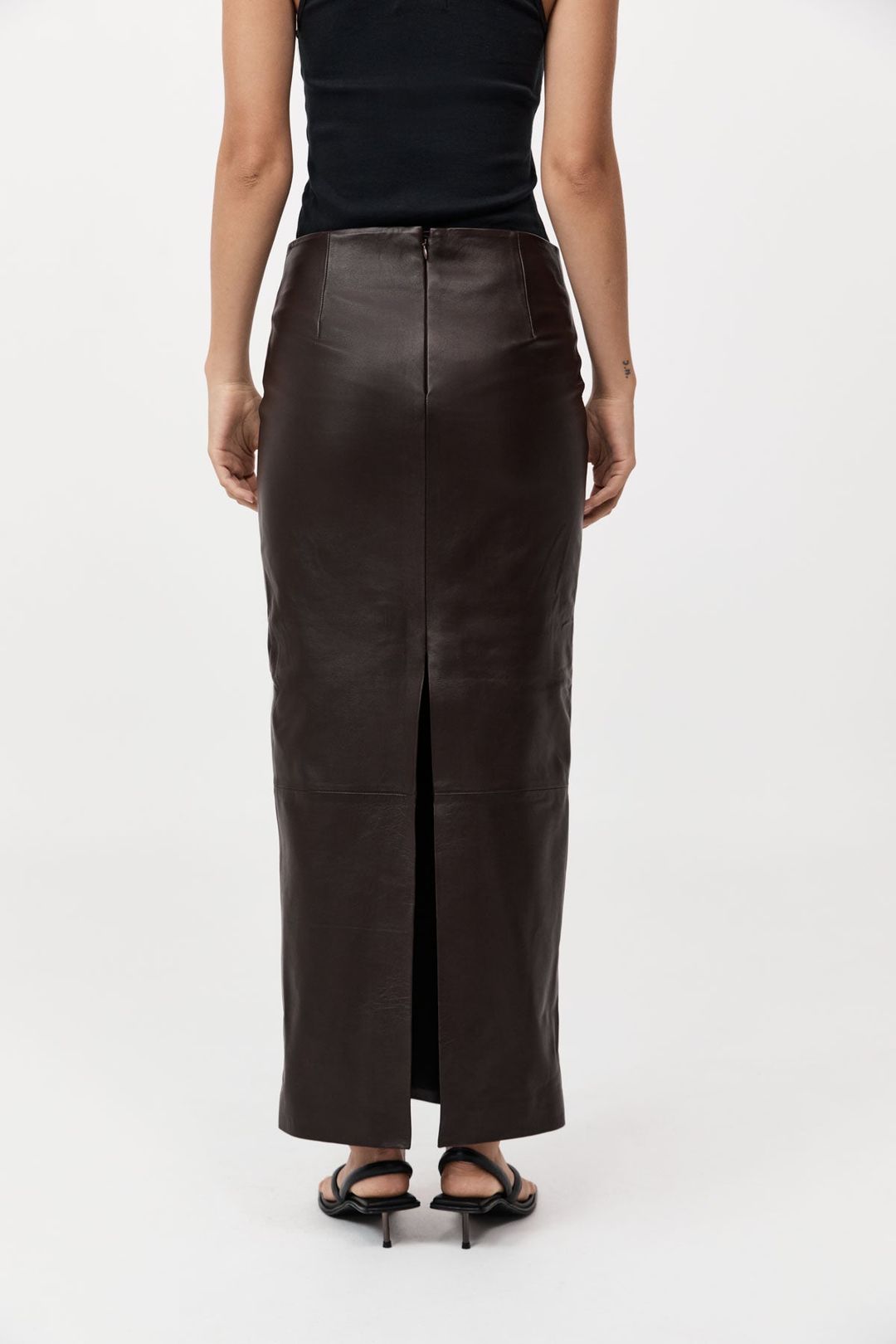 Leather Column Skirt - Chocolate #4