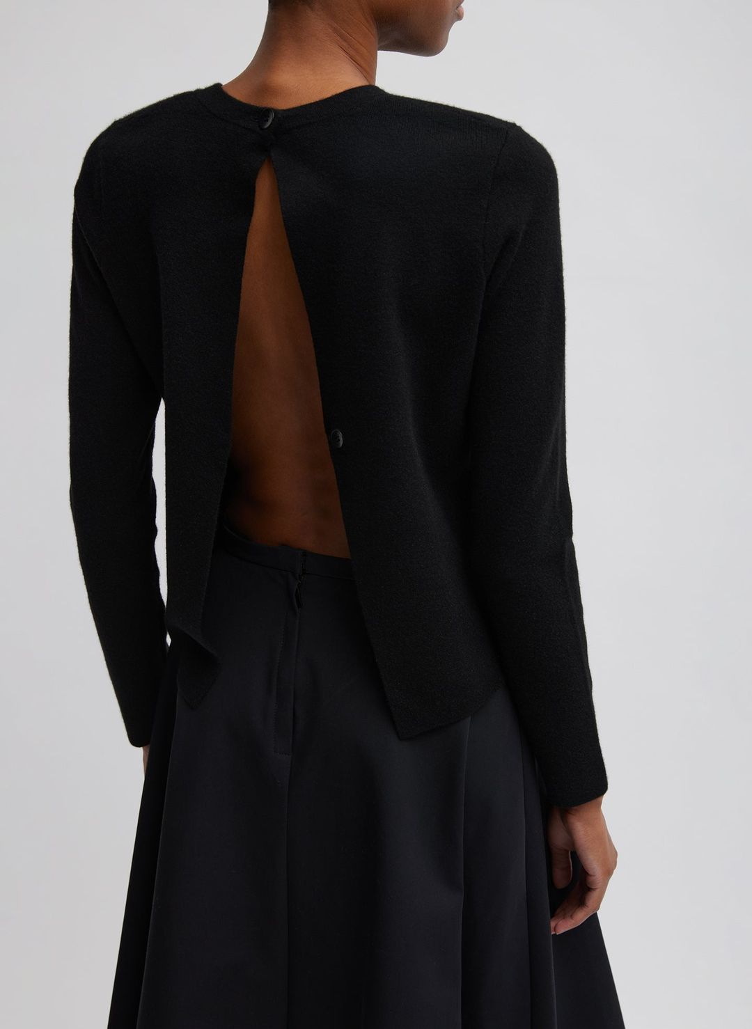 Compact Stretch Cashmere Long Sleeve Open Back Sweater #5