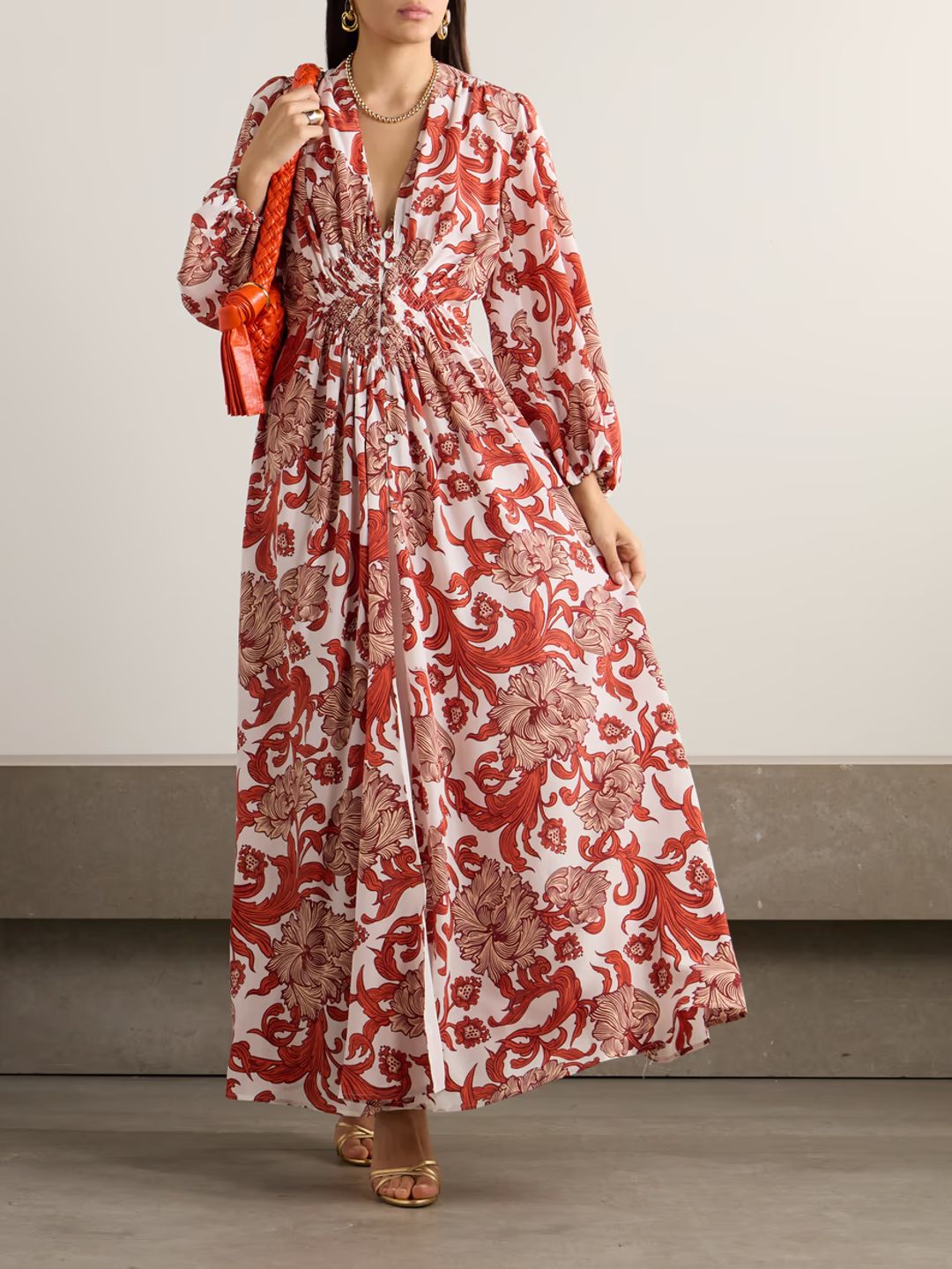 Long Camerino ruffled printed silk maxi dress