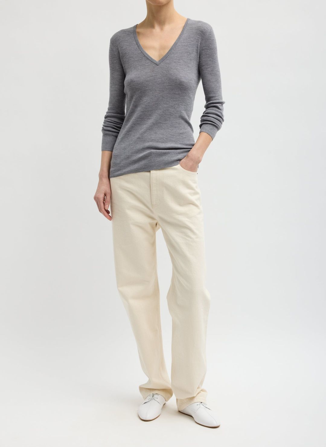 Feather Weight Ribbed Sweater V-Neck Pullover #4