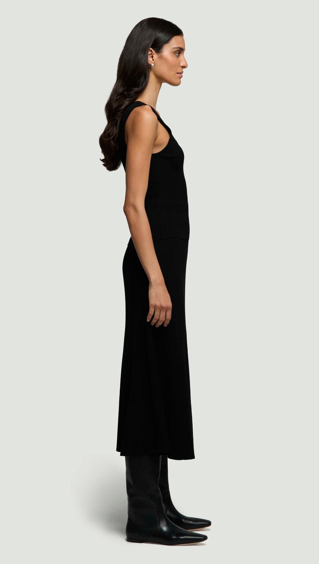 Square-Neck Ribbed Top in Variegated Rib Stretch | Black #4