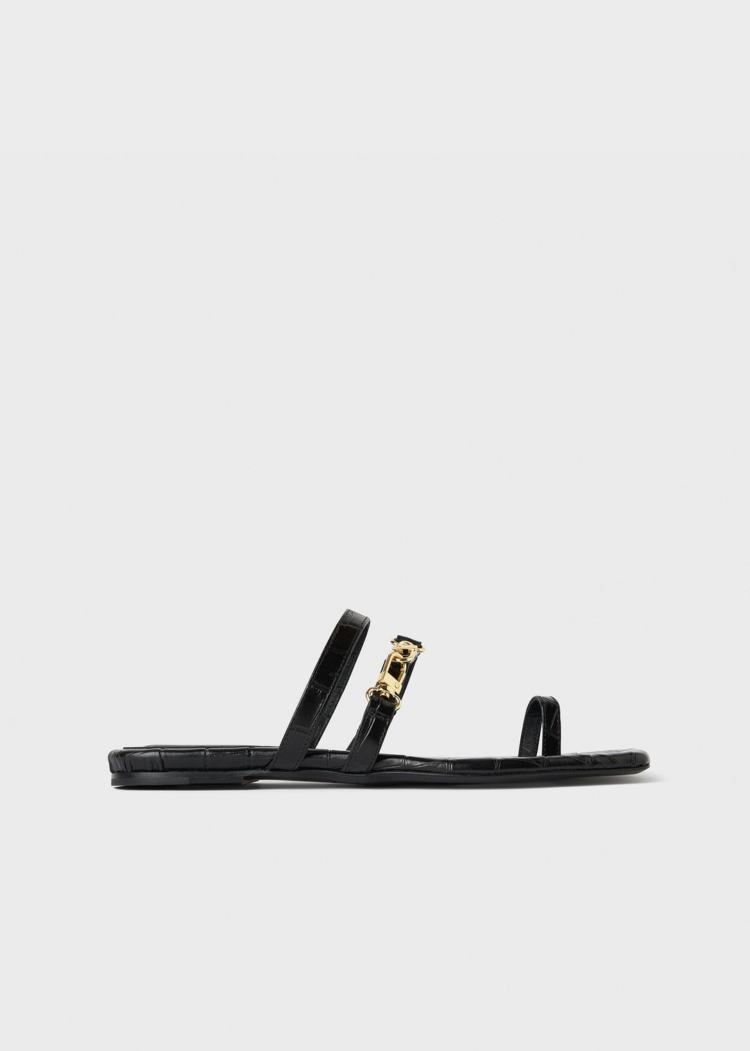 The Double Clasp Flat black croco #4