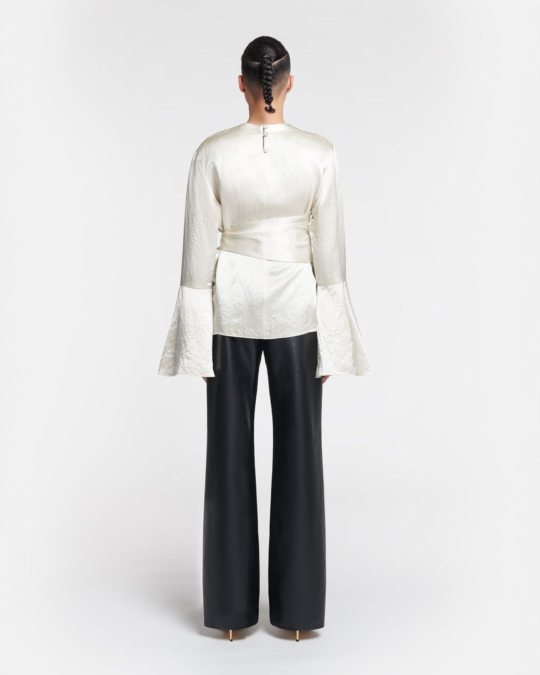 Ilone - Belted Crinkled-Satin Top - Ecru #5