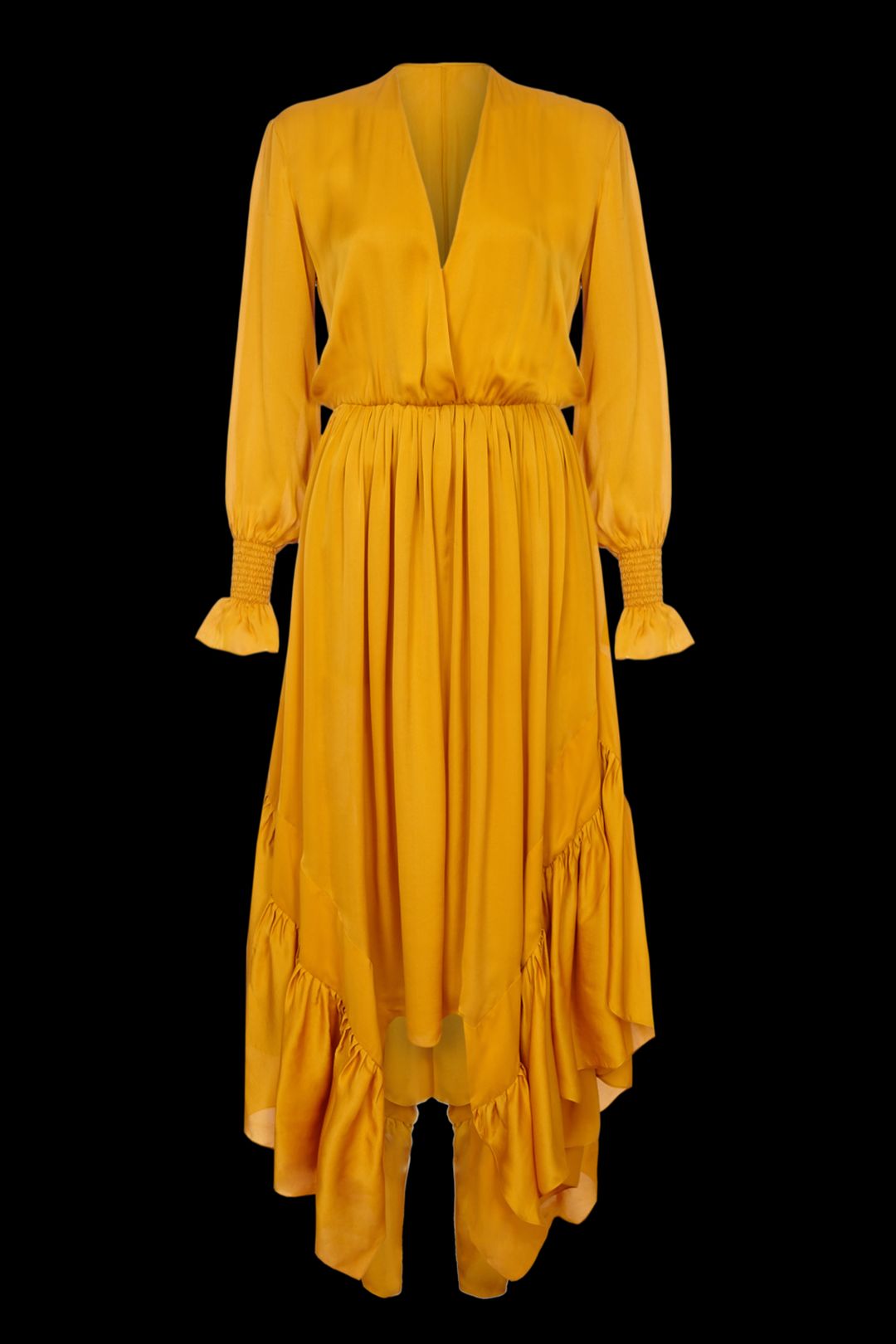 Indira Silk Ruffle Dress in Saffron