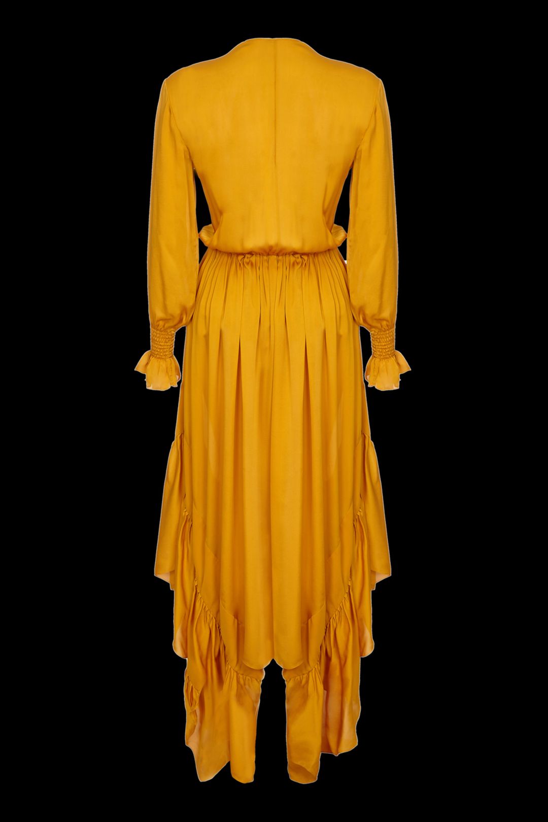 Indira Silk Ruffle Dress in Saffron #2