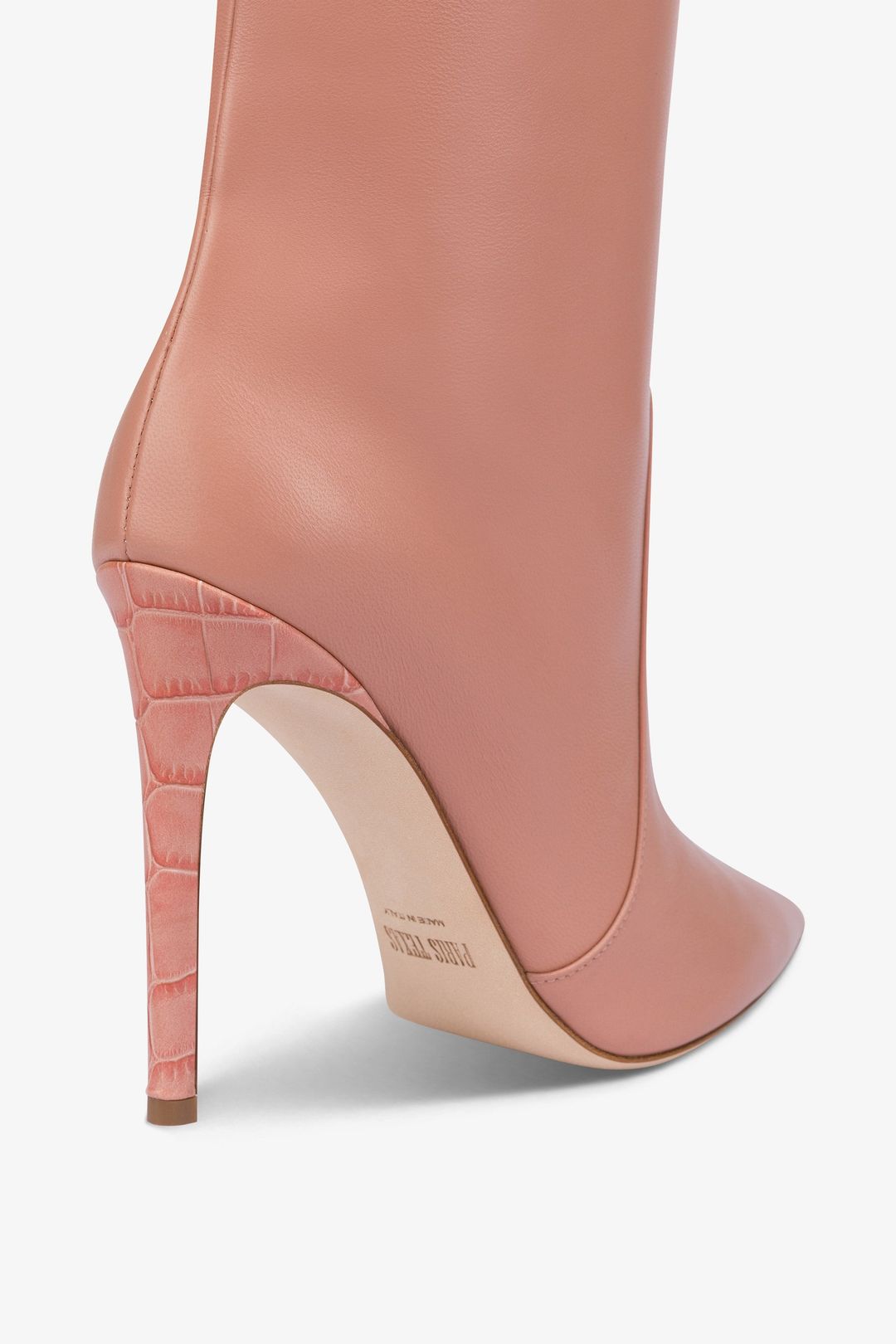 Pointed knee-high boots in smooth Texas pink leather #5
