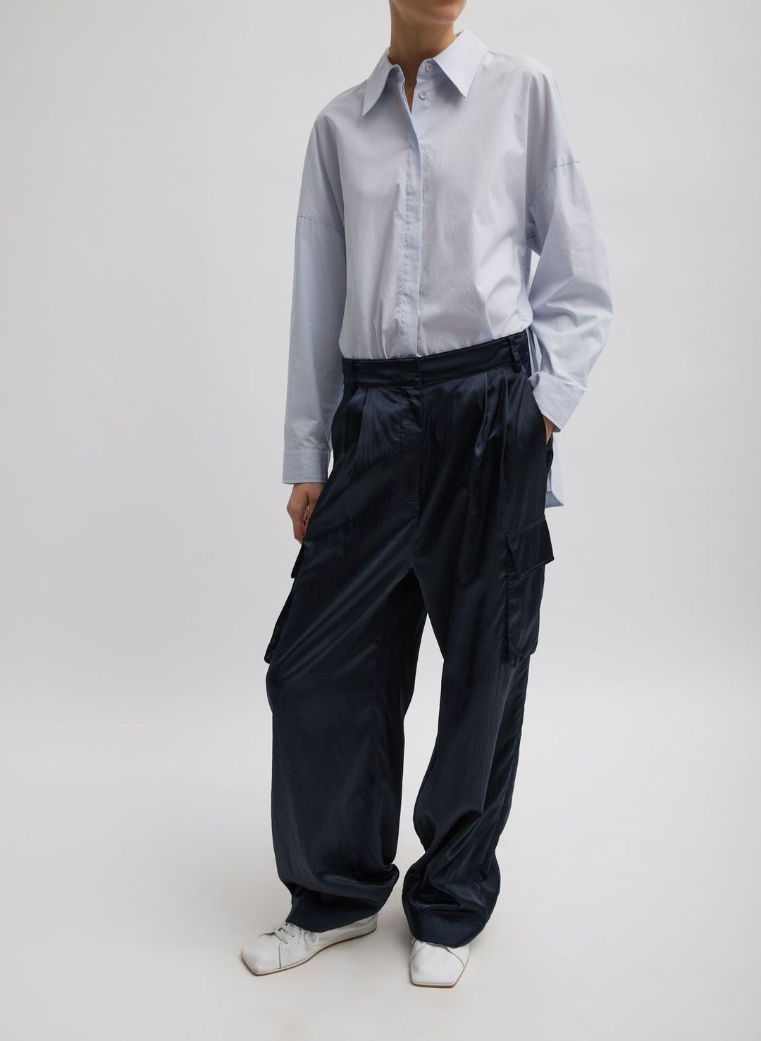 Shiny Nylon Pleated Stella Cargo Pant