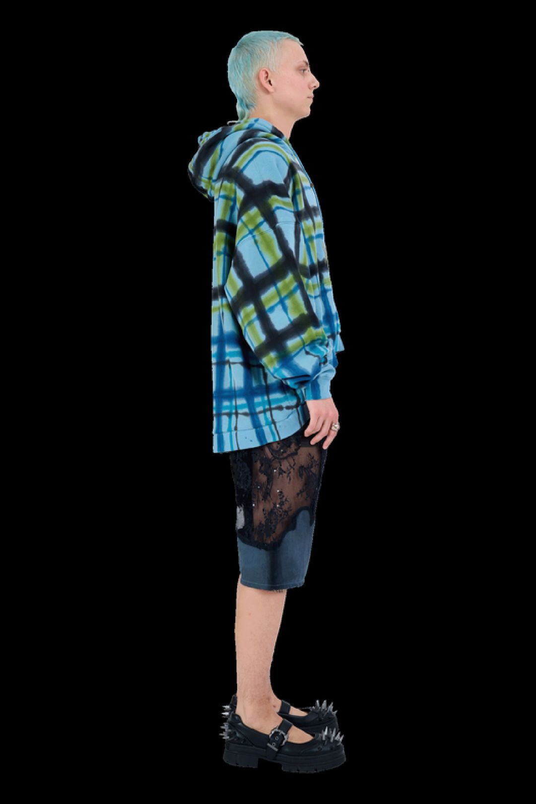 AURORA PLAID RHINESTONE ROUND HEM HOODIE #15