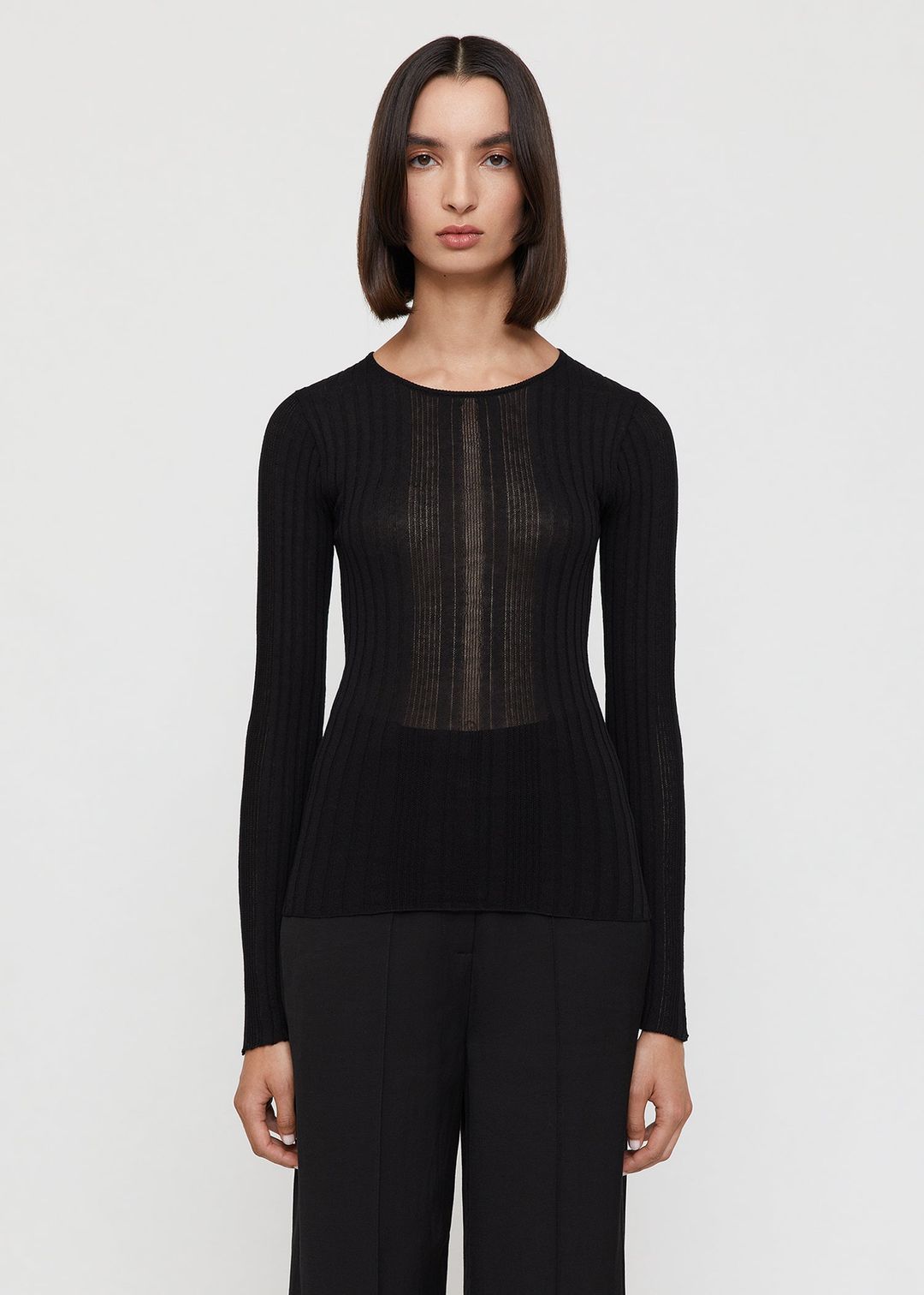 Irregular rib knit top black