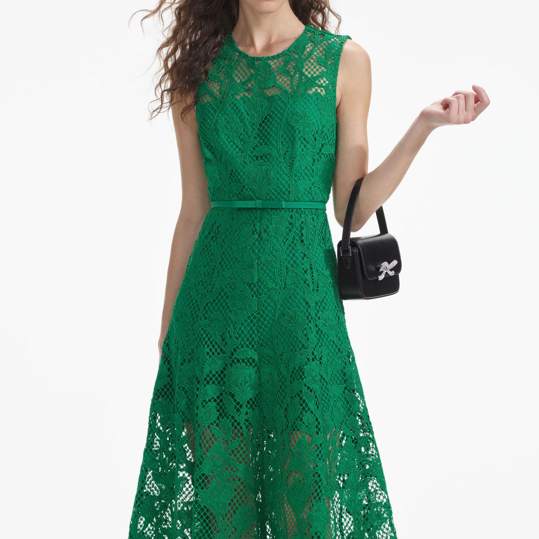 Green Lace Sleeveless Midi Dress #4