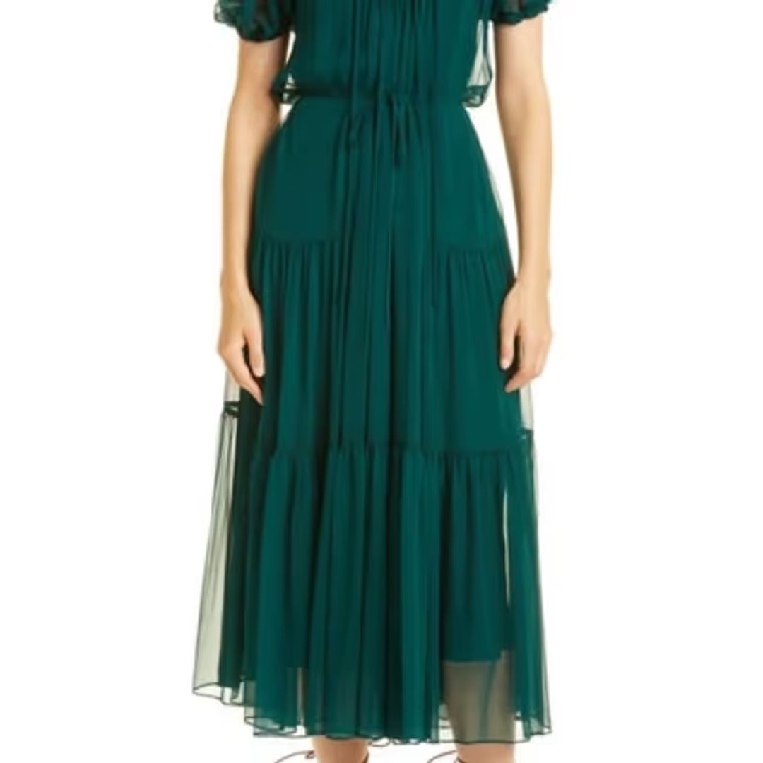 Dark Green Dress with Sheer Overlay #3