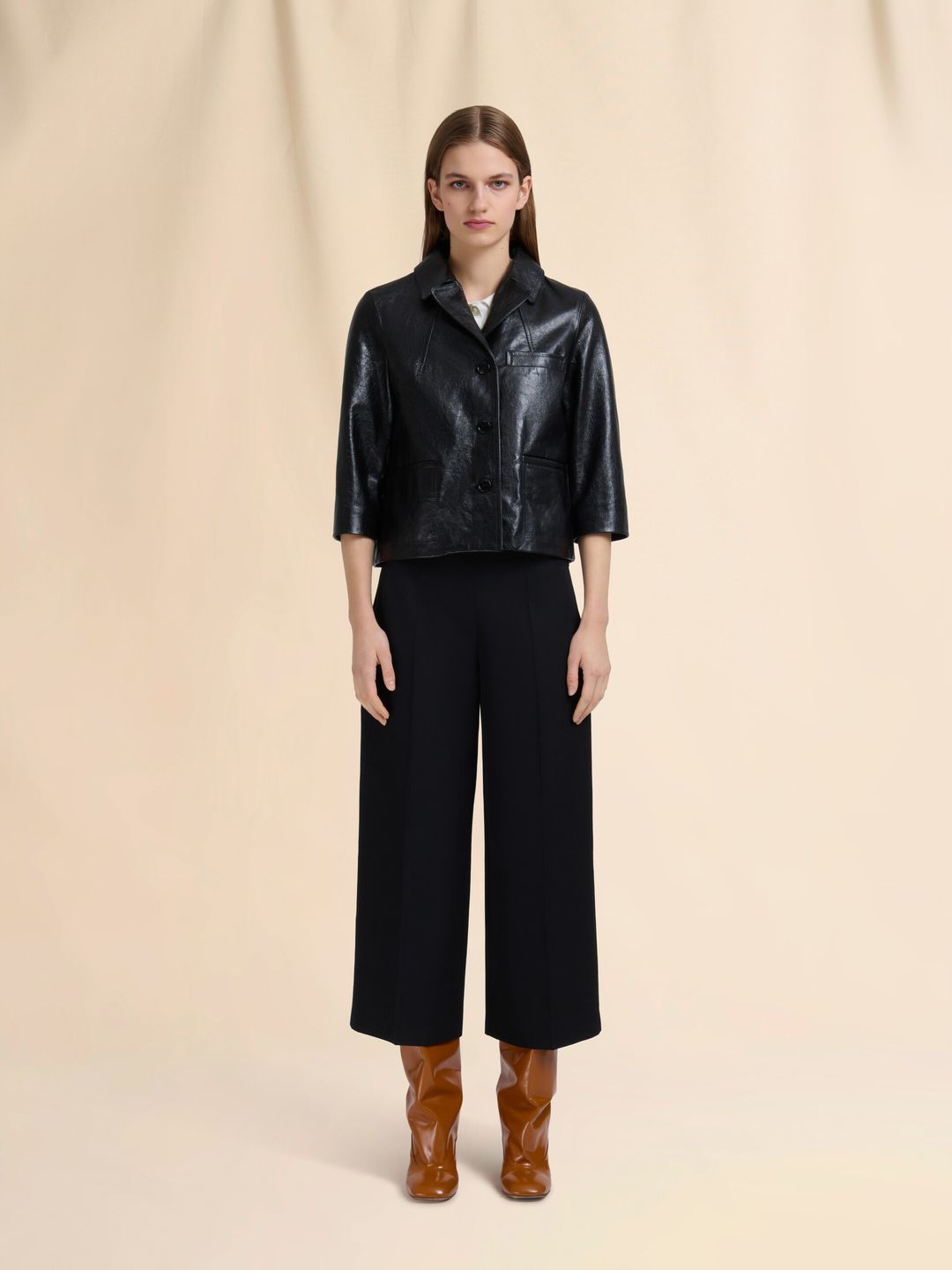 Black shiny leather jacket