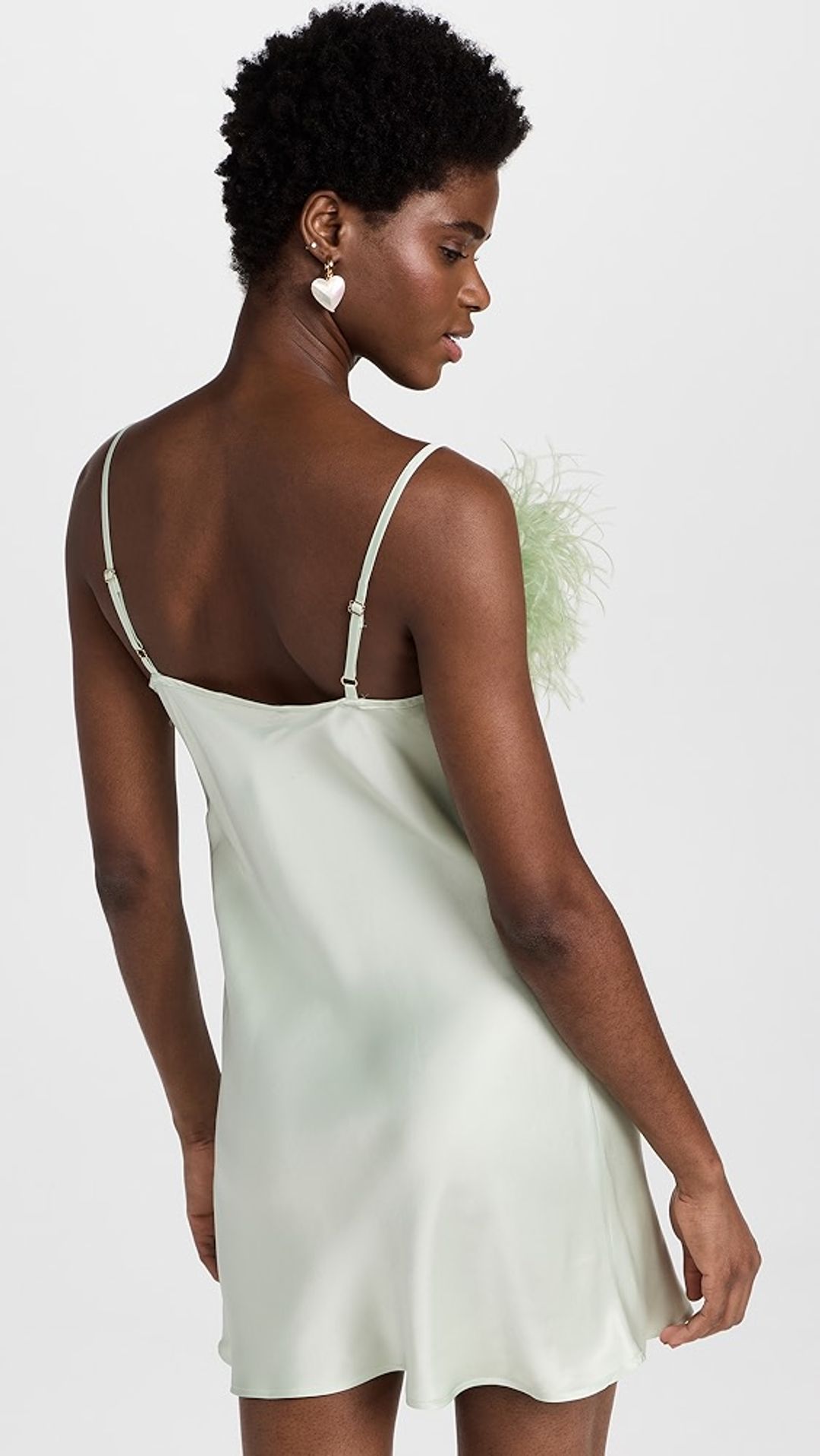 Boheme Mini Slip Dress with Feathers in Mint #2