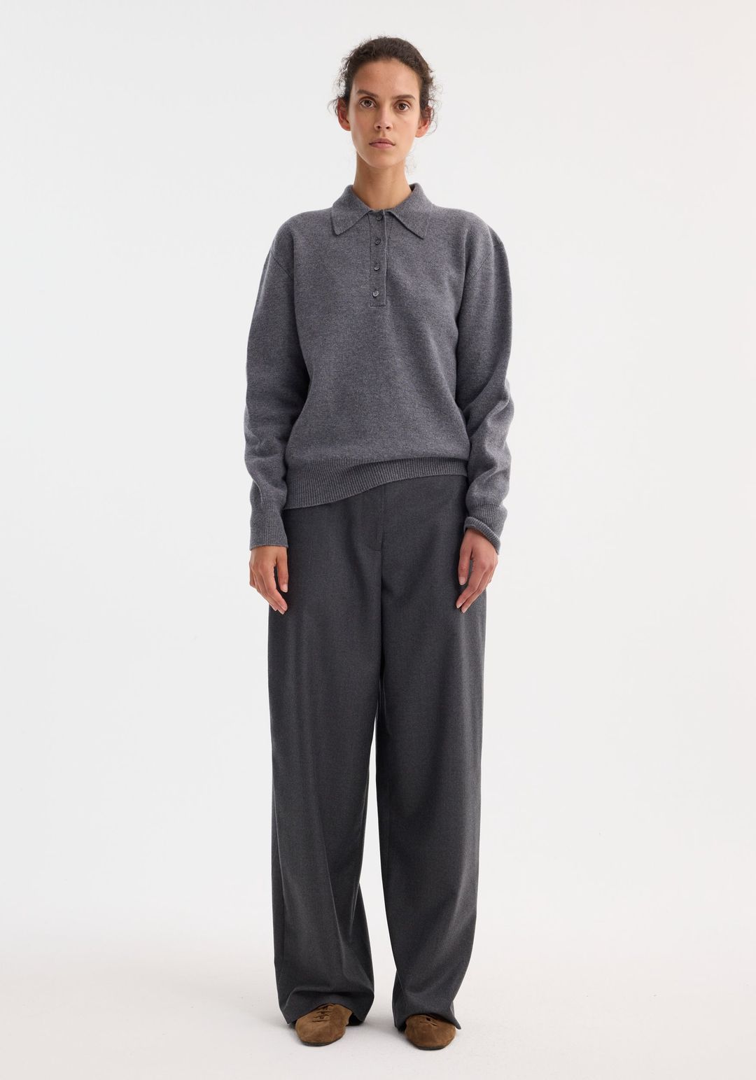 Compact knitted polo | mid grey melange