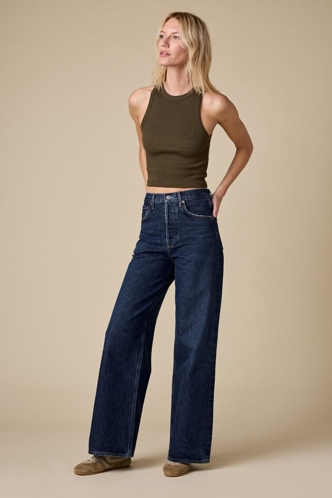 The Cropped Not So Basic Tank in Olive #6