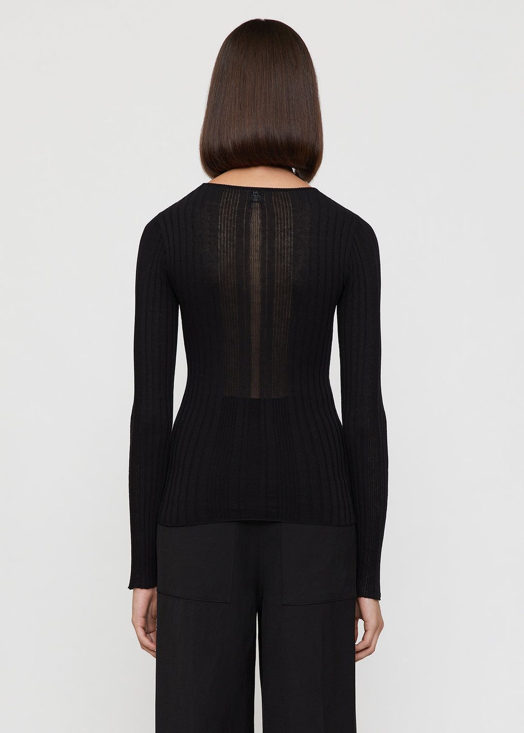 Irregular rib knit top black #3