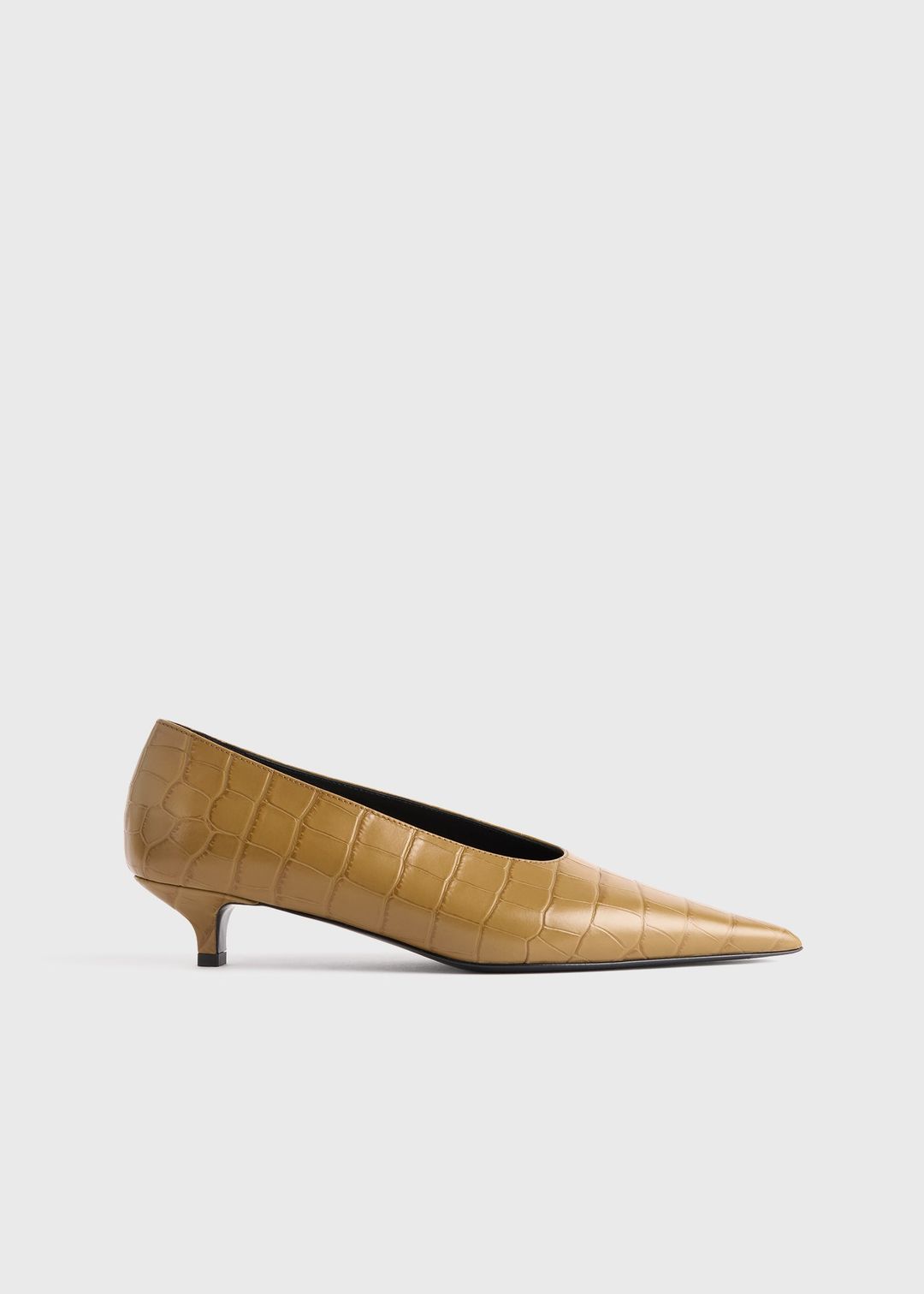 Sharp croco-embossed kitten pumps biscuit #8