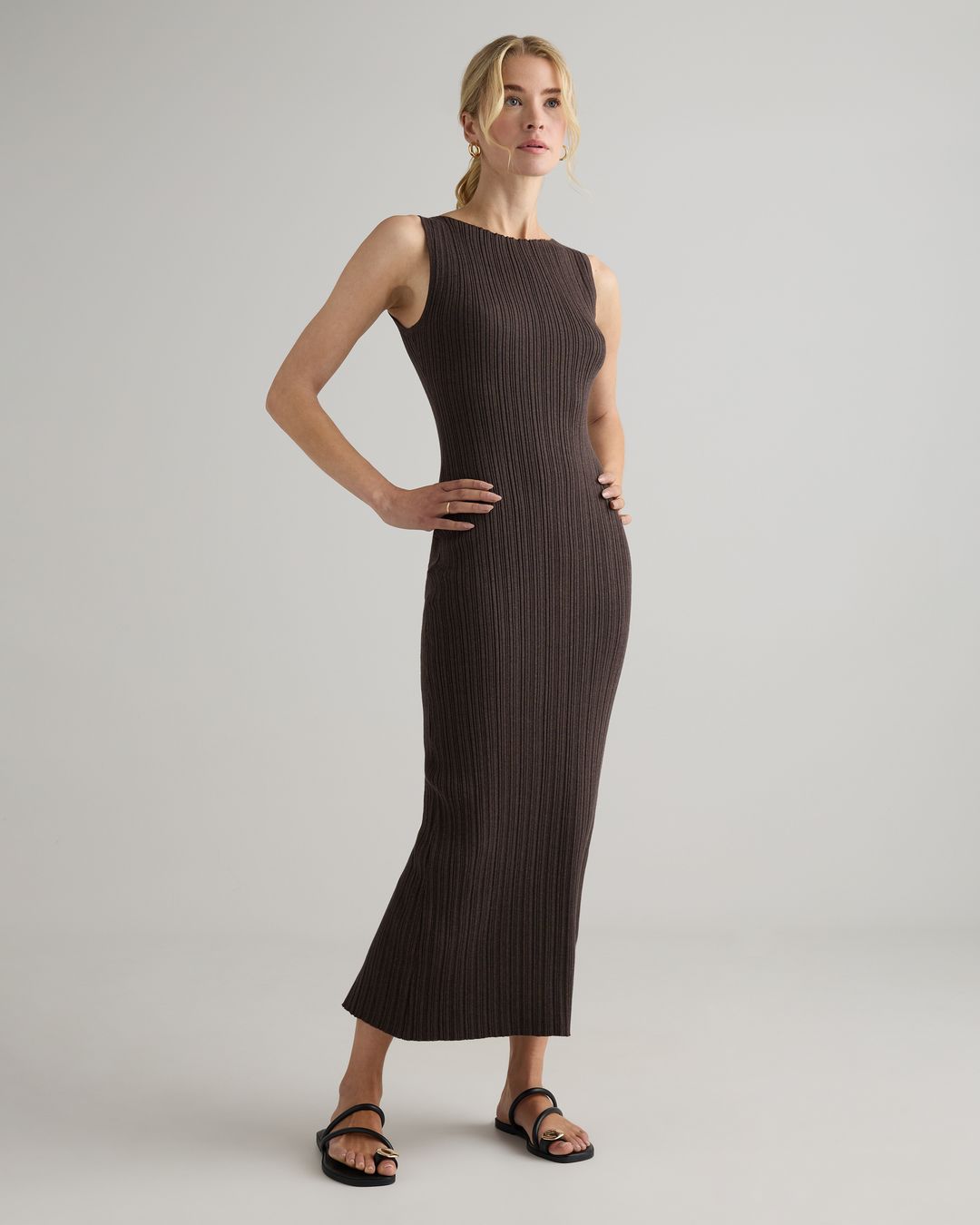 Cotton Cashmere Ribbed Sleeveless Midi Dress #3