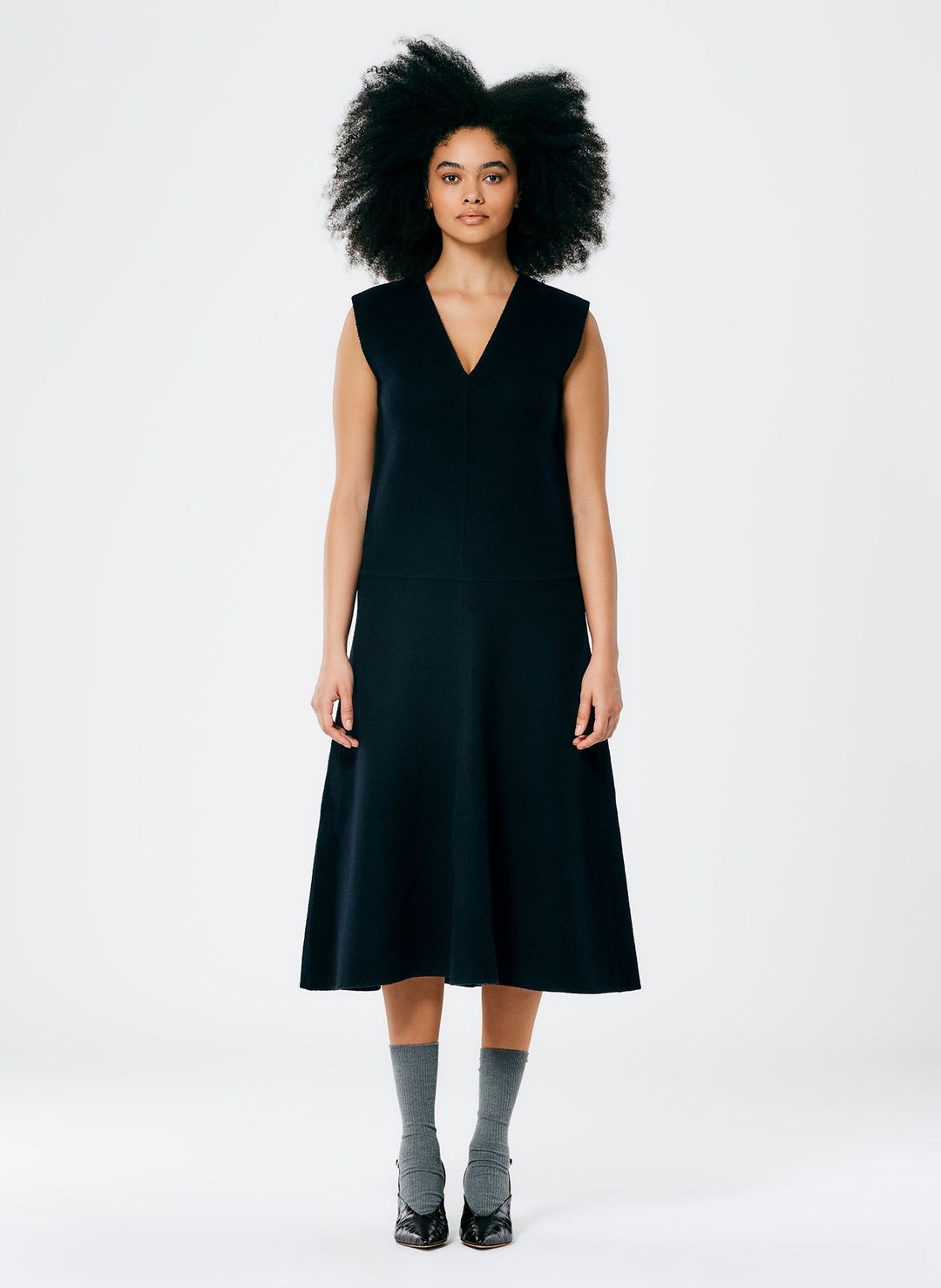 Luxe Double Faced Wool Angora V-Neck Dress #3